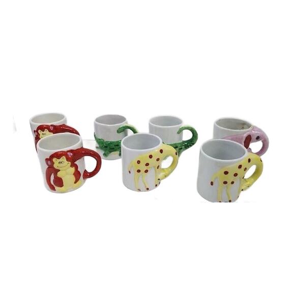 Vintage Pottery Zoo Animal Mugs, Set of 7, Monkey Mugs, Elephant Mug - Picture 9 of 10